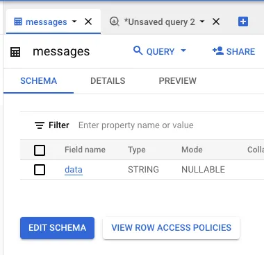 BigQuery schema example