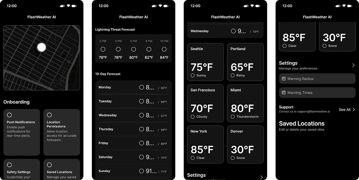AI-generated mobile app screens for a weather app