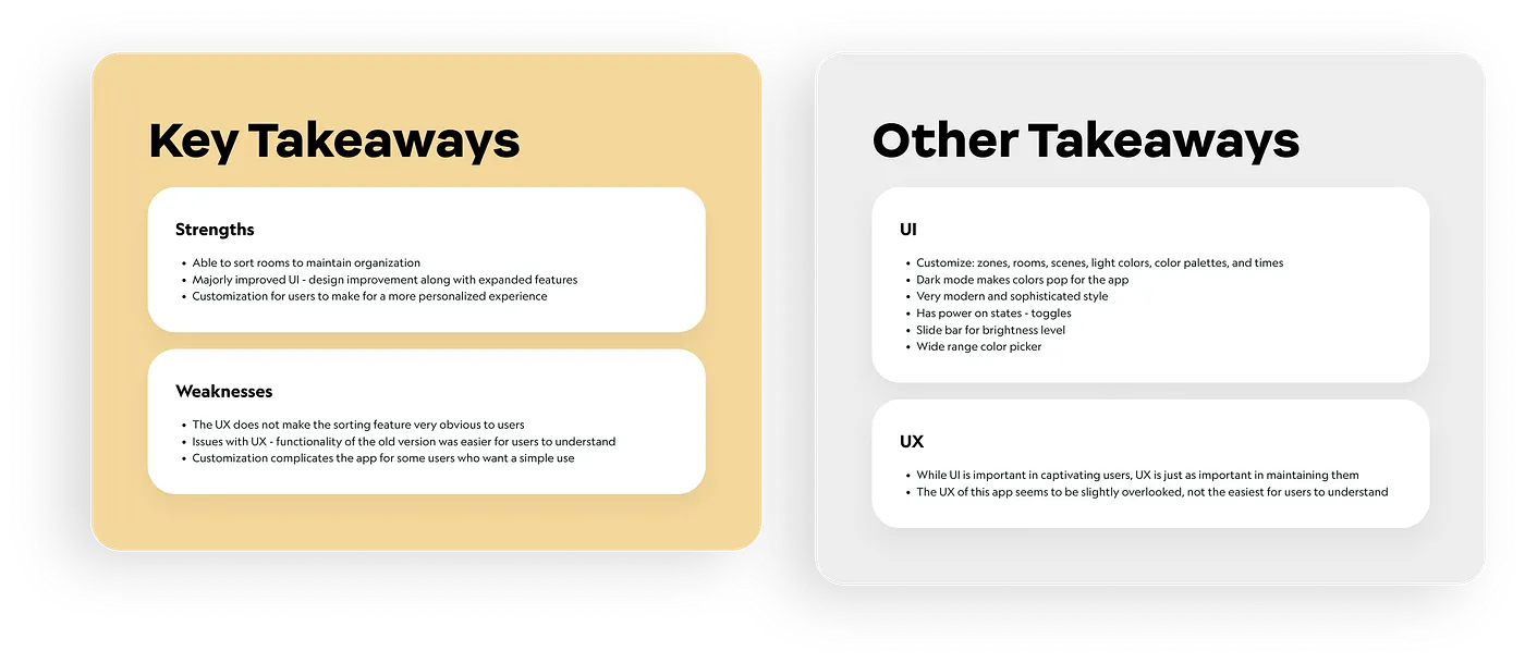 Note cards we created for our Key Takeaways and Other Takeaways