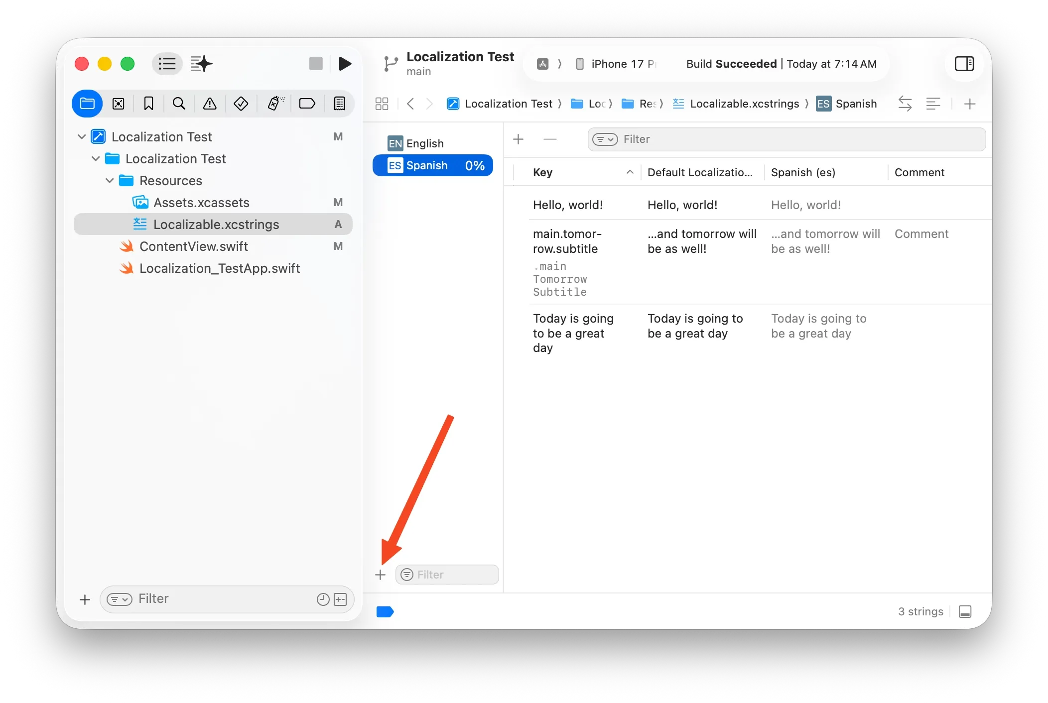 Spanish string catalog