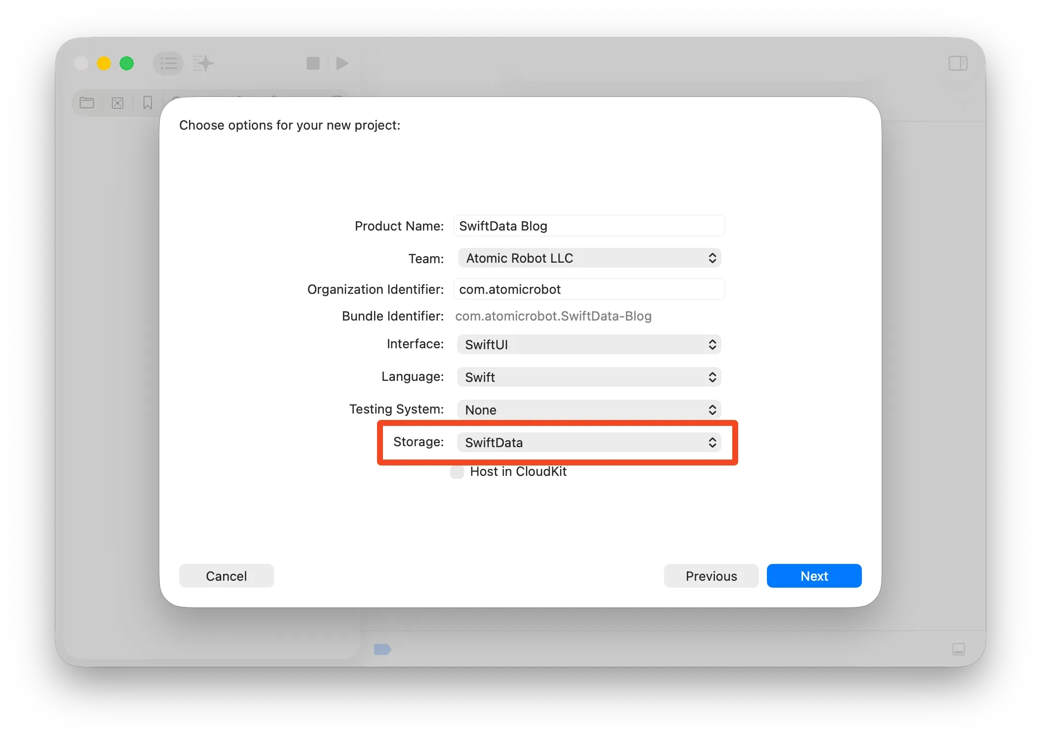 Xcode New Project Options